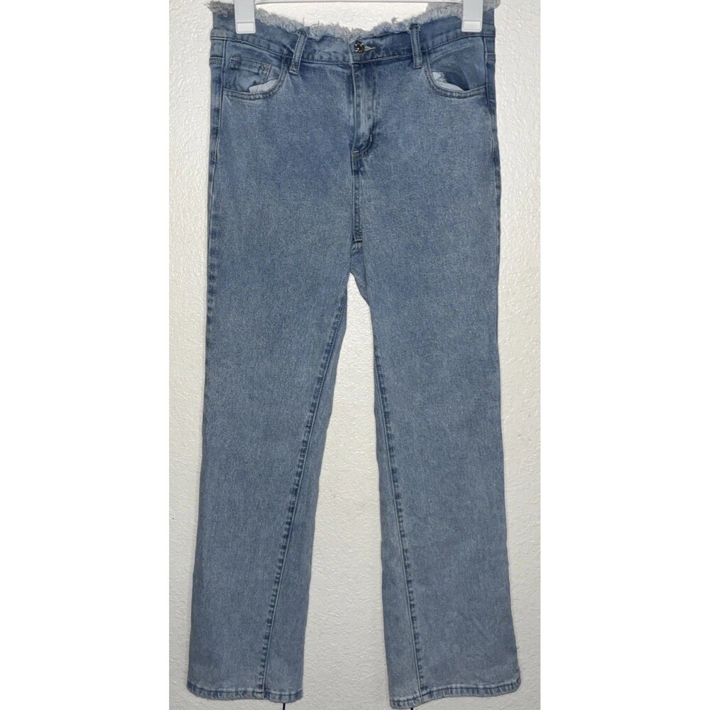 My Boo Lace Up Raw Hem Denim Jeans Women Size Medium